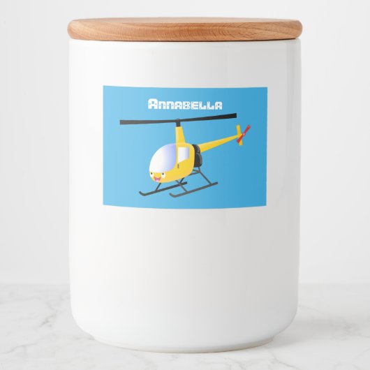 Cute yellow happy cartoon helikopter voedselcontainer etiket (Voorkant)