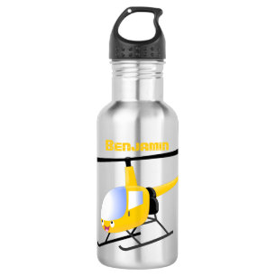 Cute yellow happy cartoon helikopter waterfles 