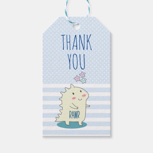 Cute Yellow Happy Dinosaur Illustratie Dank u Cadeaulabel (Voorkant)