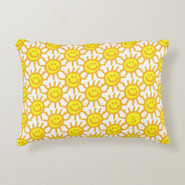 Cute Yellow Happy Face Sunshine Monogram Initiaal Accent Kussen
