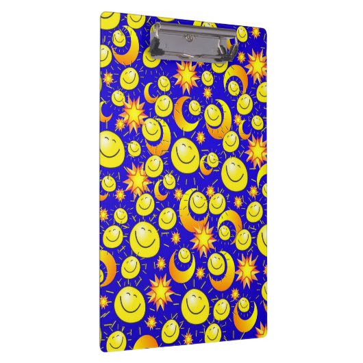 Cute Yellow Happy Faces & Stars Moon Clipboard Klembord (Rechts)