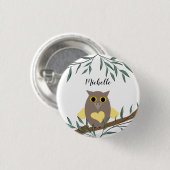 Cute Yellow Heart Owl on Branch Personalized Ronde Button 3,2 Cm (Voorkant /achterkant)
