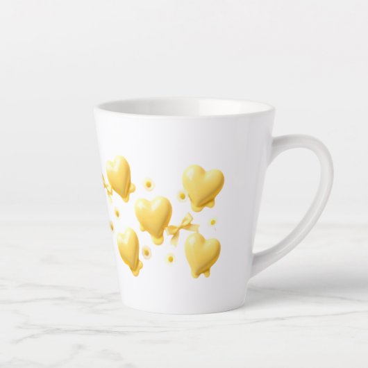 Cute Yellow Hearts Mug - Sweet Candy Love Pattern Latte Mok (Rechts)