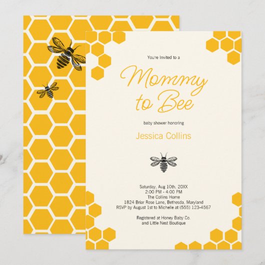 Cute Yellow Honeycomb Mommy to Bee Baby Shower Kaart (Voorkant / Achterkant)