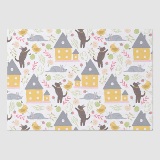 Cute Yellow House Puppy Bird Baby shower Tissuepapier (Voorkant)