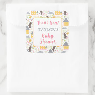 Cute Yellow House Puppy Bird Baby shower Vierkante Sticker