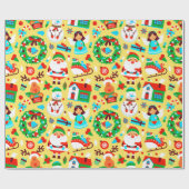 Cute Yellow Kerstmis Pattern Cadeaupapier (Vlak)