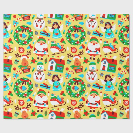 Cute Yellow Kerstmis Pattern Cadeaupapier (Vlak)