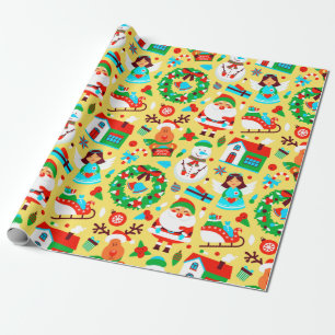 Cute Yellow Kerstmis Pattern Cadeaupapier