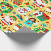Cute Yellow Kerstmis Pattern Cadeaupapier (Hoek)