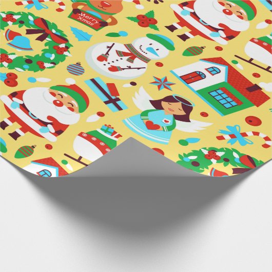 Cute Yellow Kerstmis Pattern Cadeaupapier (Hoek)