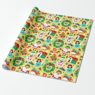 Cute Yellow kerstpatroonpapier Cadeaupapier