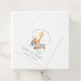 Cute Yellow Kinder Plane Stars Sky Giraffe Birthda Bedankjes Labels