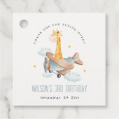 Cute Yellow Kinder Plane Stars Sky Giraffe Birthda Bedankjes Labels (Voorkant)