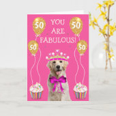Cute Yellow Lab 50th Birthday Kaart (Gele Bloem)
