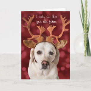 Cute Yellow Lab dog met Antlers Feestdagen Kaart