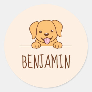 Cute Yellow Lab Dog Peking Custom Name Ronde Sticker