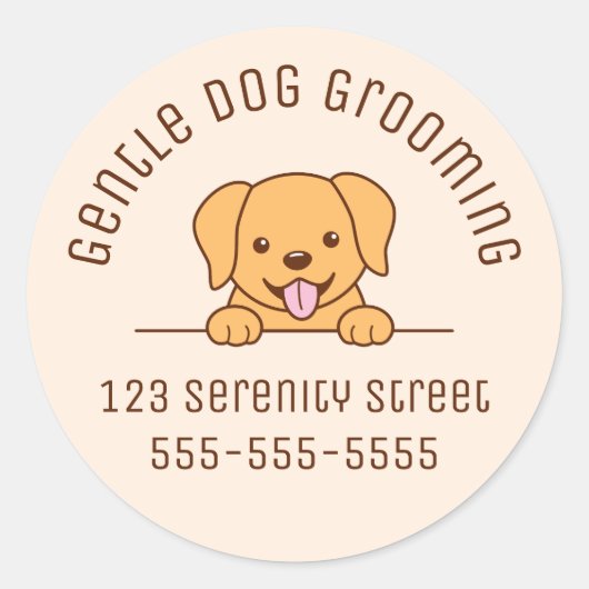 Cute Yellow Lab Dog Peking Custom Text Beige Ronde Sticker (Voorkant)