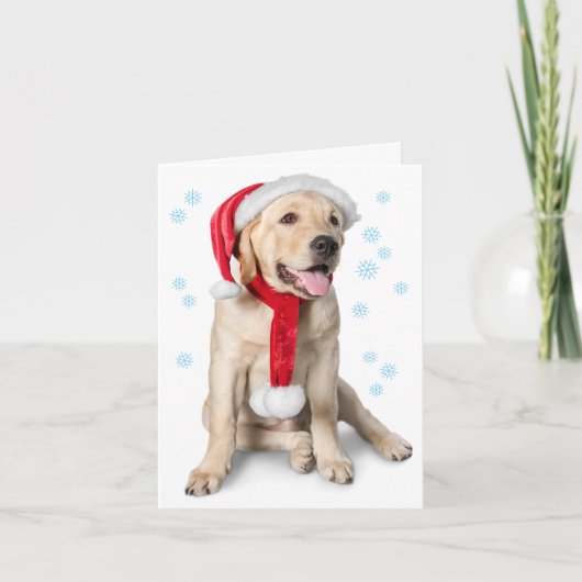 Cute Yellow Lab met Santa Hat Labby Feestdagen! Feestdagen Kaart (Voorkant)