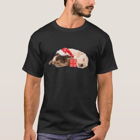 Cute Yellow Lab Puppy Kitten Santa Hat T-shirt (Voorkant)