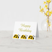 Cute Yellow Ladybug Birthday Kaart (Gele Bloem)