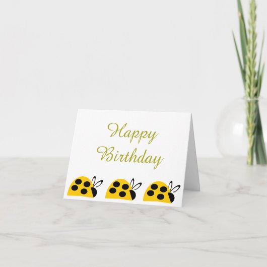 Cute Yellow Ladybug Birthday Kaart (Voorkant)