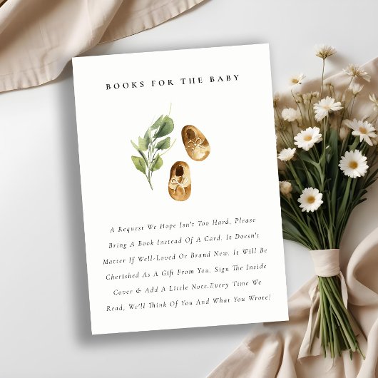 Cute Yellow Leafy Shoes Books for Baby shower Informatiekaartje