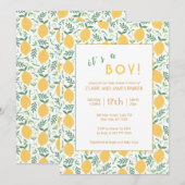 Cute Yellow Lemon Foliage | Jongen Baby shower Kaart (Voorkant / Achterkant)