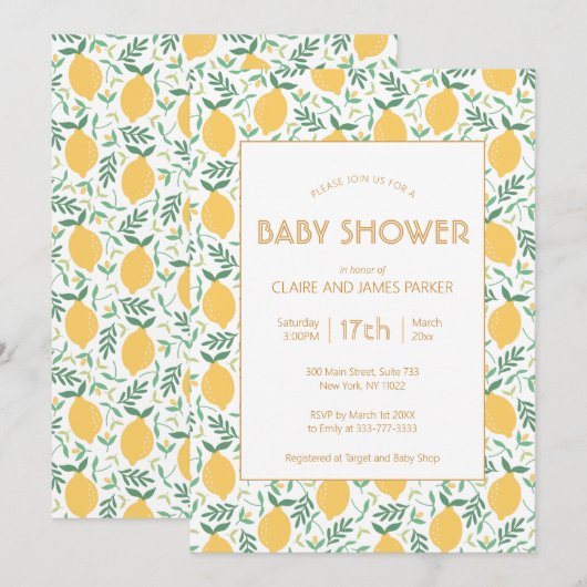 Cute Yellow Lemon Fruit Foliage Baby shower Kaart (Voorkant / Achterkant)
