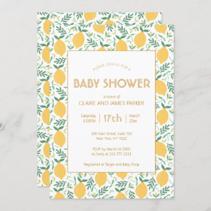 Cute Yellow Lemon Fruit Foliage Baby shower Kaart