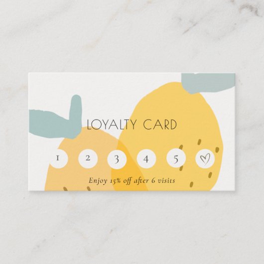 Cute Yellow Lemon Fruity Citrus 6 Punch Loyalty Visitekaartje (Voorkant)