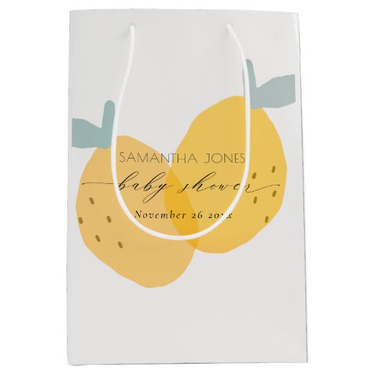Cute Yellow Lemon Fruity Citrus Baby shower Round Medium Cadeauzakje