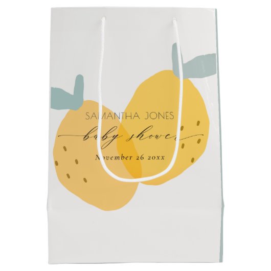 Cute Yellow Lemon Fruity Citrus Baby shower Round Medium Cadeauzakje (Achterkant)