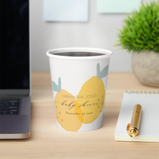 Cute Yellow Lemon Fruity Citrus Baby shower Round Papieren Bekers (Insitu)