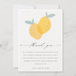 Cute Yellow Lemon Fruity Citrus Bright Baby shower Bedankkaart