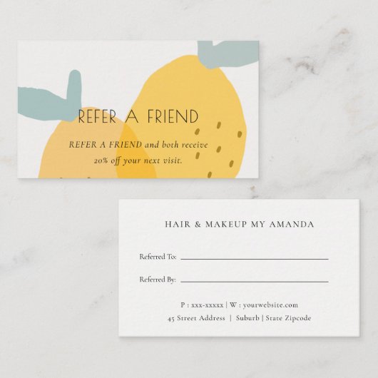 Cute Yellow Lemon Fruity Citrus Refer an Friend Visitekaartje (Voorkant / Achterkant)