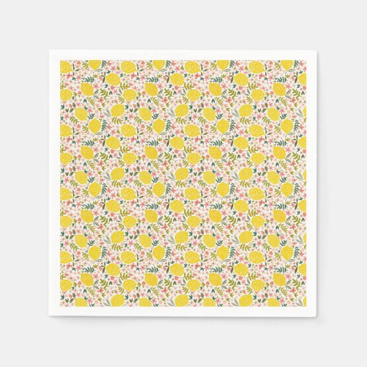 Cute Yellow Lemons met roze bloemen| Modern Servet (Voorkant)