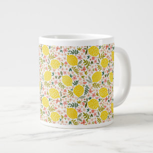 Cute Yellow Lemons Modern Pink Floral Grote Koffiekop
