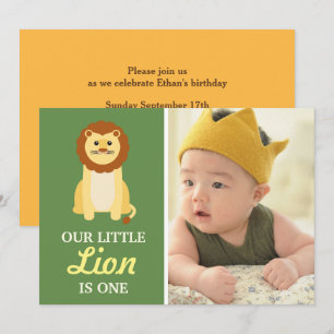 Cute Yellow Lion Baby Boy 1st First Birthday Party Kaart