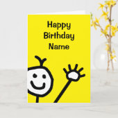 Cute Yellow Little Smilling Face Waving Birthday Kaart (Gele Bloem)
