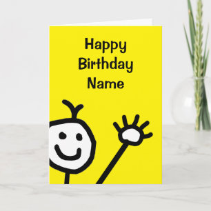 Cute Yellow Little Smilling Face Waving Birthday Kaart