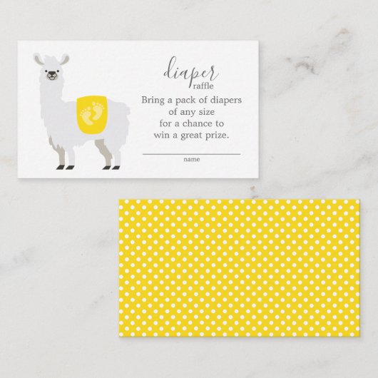 Cute Yellow Llama Diaper Raffle Ticket Baby shower Informatiekaartje (Voorkant / Achterkant)