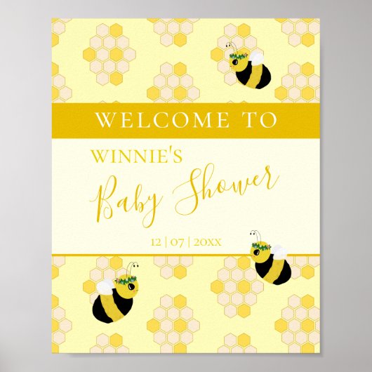 Cute Yellow mammie to bee Baby shower Welcome Poster (Voorkant)
