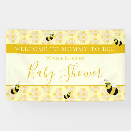Cute Yellow mammie to bee Baby shower Welcome Spandoek (Horizontaal)