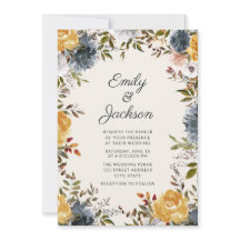 Cute Yellow Navy Blue Waterverf Floral Wedding