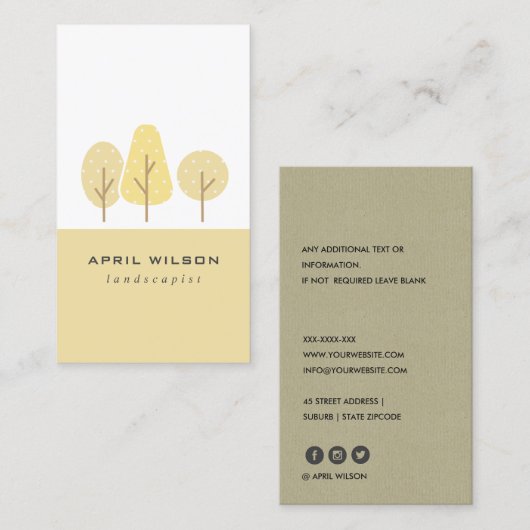 CUTE YELLOW OCHRE TREE TRIO LANDSCAPAPSERVICE VISITEKAARTJE (Voorkant / Achterkant)
