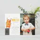 Cute Yellow One Eyed Monster Kinder Photo Birthday Kaart (Staand voorkant)