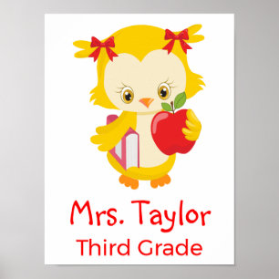 Cute yellow owl klaslokaal poster