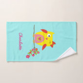 Cute Yellow Owl, roze bloemen illustratie Bad Handdoek (Handdoek)