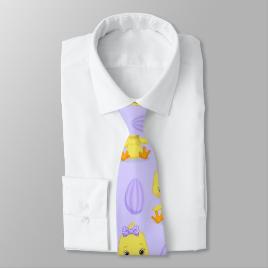 Cute Yellow Paars Chicken Easter Pattern Stropdas (Gebonden)